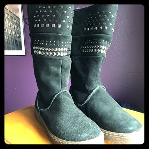 Bearpaw Black Studded Leather Winter Boots